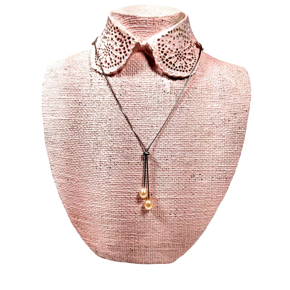 925 Sterling Silver Lariat Y Necklace Pale Pink Freshwater Pearls 18" Fairycore